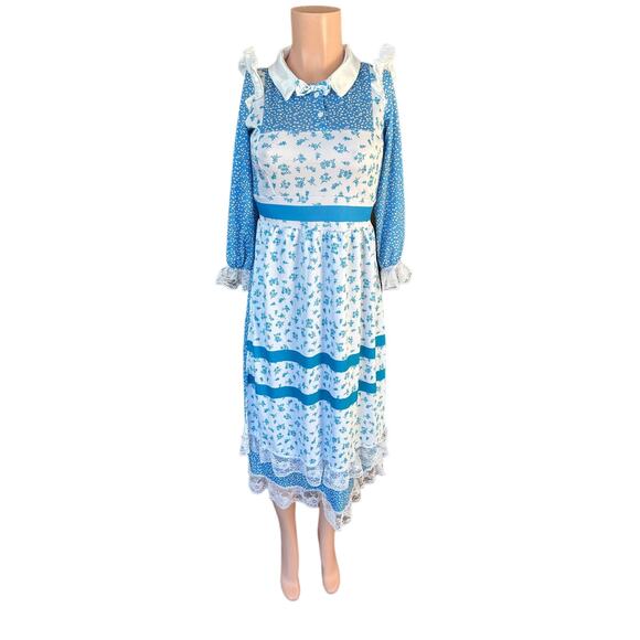 Spooktacular Creations Prairie Dress Blue White Ditsy Floral Pattern Size XS - Picture 3 of 10